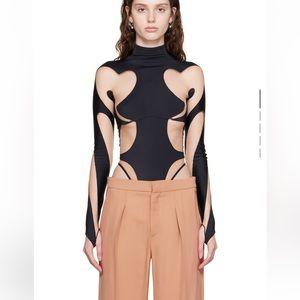 MUGLER rodeo, Black hearts 🖤 cut out bodysuit with sheer mesh panels, luxury